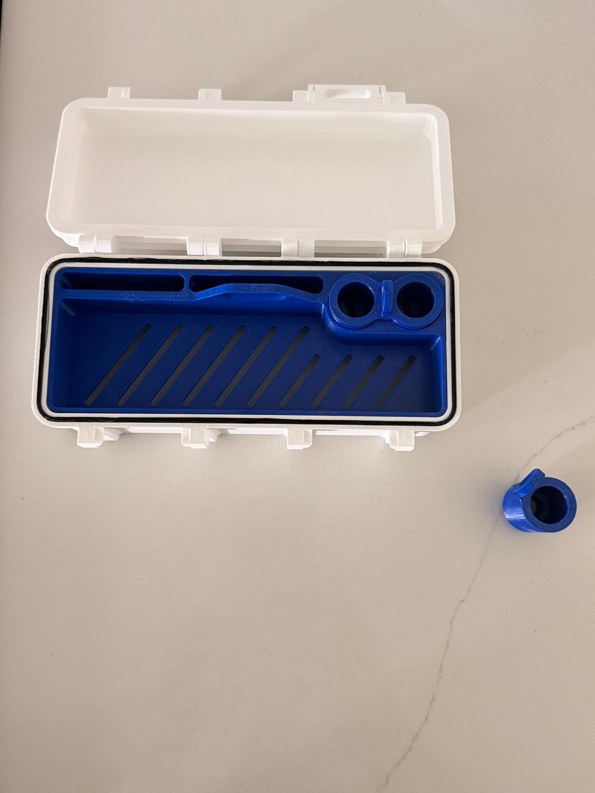 3d printed cooling vial case | 10ml vial storage with ice pack slot & vent | snap-lock travel organizer